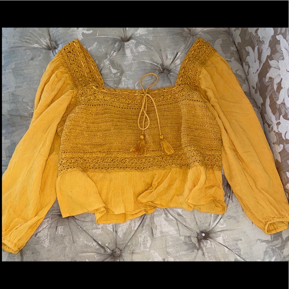 Yellow Long Sleeve Crop Top